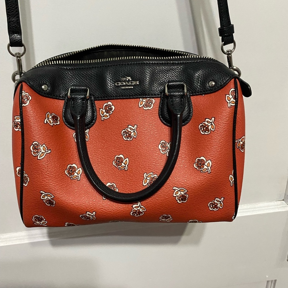 Coach Red and Black Floral Satchel/Crossbody